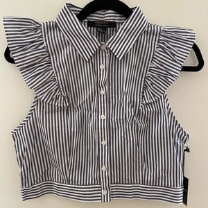 NWT navy pinstripe ruffle crop top